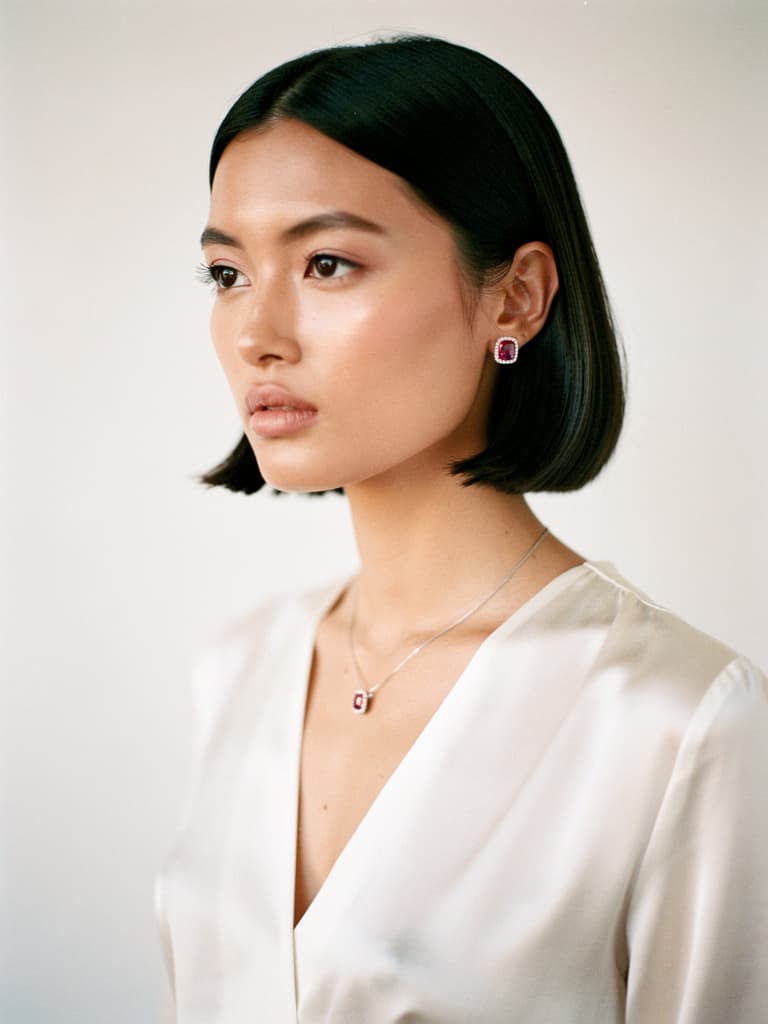 Model wearing Viraj platinum jewelry